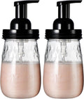 Amolliar 16Oz Foaming Soap Dispenser with Pump Lid, Plastic Refillable Foam Hand Dish Soap Dispenser Set, Clear Diamond Dispenser with Lable for Farmhouse Kitchen Bathroom (2 Pack, Black)