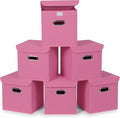 Closet Organizers Fabric Storage Bins With Lids Collapsible Cube Storage Organizer Basket With Handles,Storage Boxes for Clothes Storage,Office,Laundry,Shelves,6 Pack,（Pink）