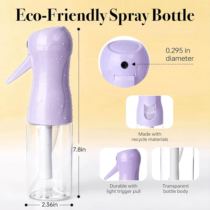 3Pcs Continuous Spray Bottles For Hair,Ultra Fine Mister for Hair Styling, Plants, Cleaning, Salon, Misting & Skin Care (200ML Green+Pink+Purple)