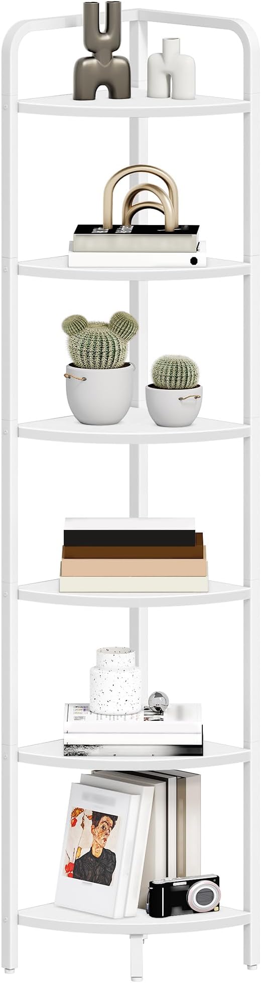 Hzuaneri Corner Shelf Stand Corner Bookshelf Standing Shelf Plant Shelf | Corner Display Rack with Metal Frame for Living Room, Bathroom, Kitchen, Industrial Style, 6 Tier Rustic Brown CS06613W