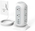 TESSAN Tower Power Strip Flat Plug with 1050J Surge Protection, 6 Ft, Grey | 11 Outlets 3 USB (1 USB C), Surge Protector Power Tower, Extension Cord with Multiple Outlets, Dorm, Office Desk Supplies
