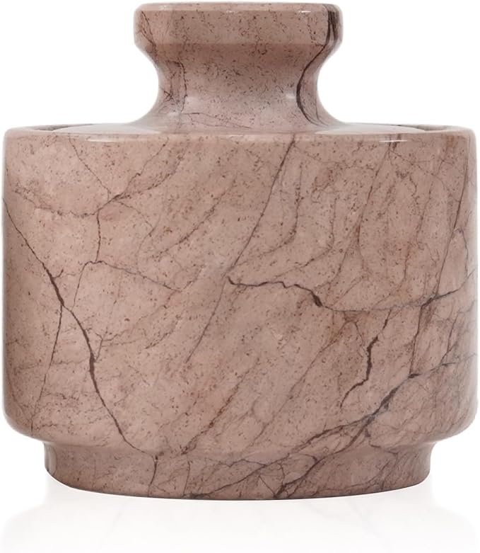 MARBLOUS KRAFTS Marble Salt Cellar 3 Inch Salt Holder With Lid for Spice Jar & Stone Salt Container, Modern Sugar Bowl (Marinara)