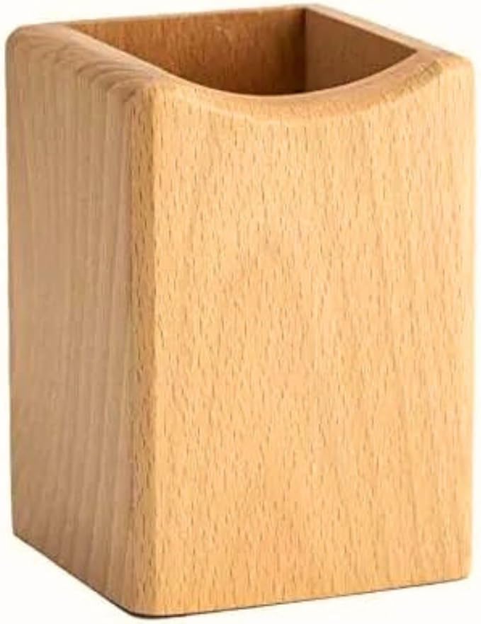 Wooden Pen Holder for Desk, 2 Pack Natural Wood Pencil Cup Holder – Office Desk Accessories Organizer, Makeup Brush Holder, Kids Crayon Marker Caddy, Eco-Friendly (2 Pack Beech Color)