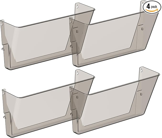 Gawerk Clear Acrylic Single Pocket, Plastic Hanging Wall Mount File Holder for Office Home (Gray, 4 Pack)