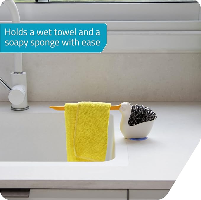 PELEG DESIGN Pelix Plastic Sponge and Cloth Holder for Kitchen Sink Caddy with Suction Cup, 2 in 1 Dish Kitchen Organizer and Decor, Fits All Dish Scrubber, Sponge and Cloth Standard Size