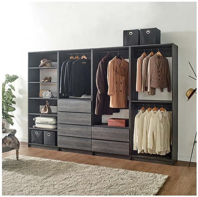 Maykoosh Closet System Organizer - Customizable Walk-in Wardrobe Storage Black/Model ECDA 4 Closet