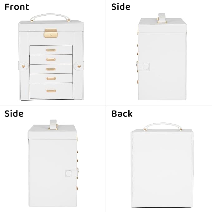 AKOZLIN 6-Tier Jewelry Box Lockable Leather Jewelry Storage Case with 5 Drawers for Women Girls Ring Necklace Earring Bracelet Holder Organizer with Mirror