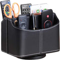 Remote Control Holder,360°Rotatable Office Desk Stationery Supply Organizer | PU Leather Desktop Storage Box for Media Controllers,Bedside Table Spinning TV Remote Caddy for iPad,Mobile,Pencil,Makeup