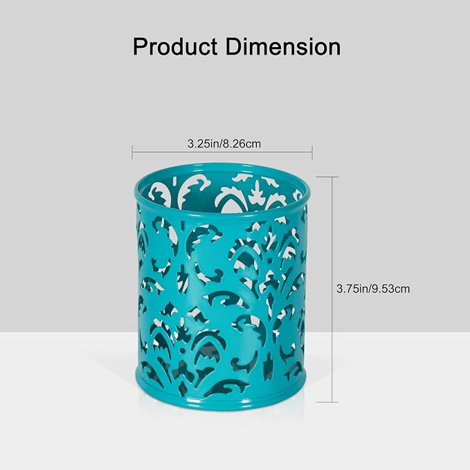 EasyPAG Teal Pen Holder for Desk, 2 Pack Round Pen Organizer, Brush Holder for Vanity, Metal Pencil Cup Organizer for Home, Office, Classroom, School