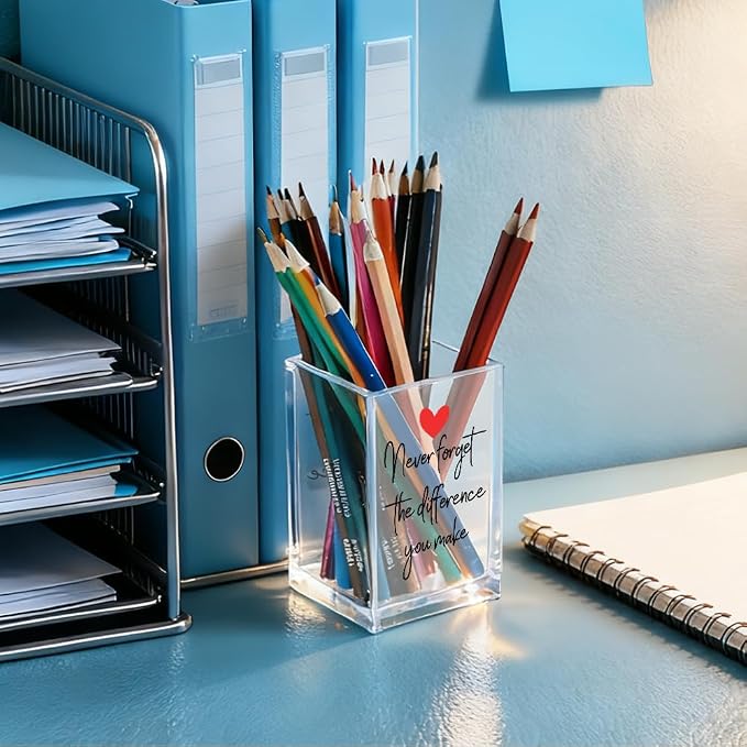 Never Forget The Difference You Make Acrylic Pencil Holder Cup, Farewell Retirement Thank You Gifts for Women Nurse Employee, Inspirational Pen Holder for Coworker Leader, Makeup Brushes Holder
