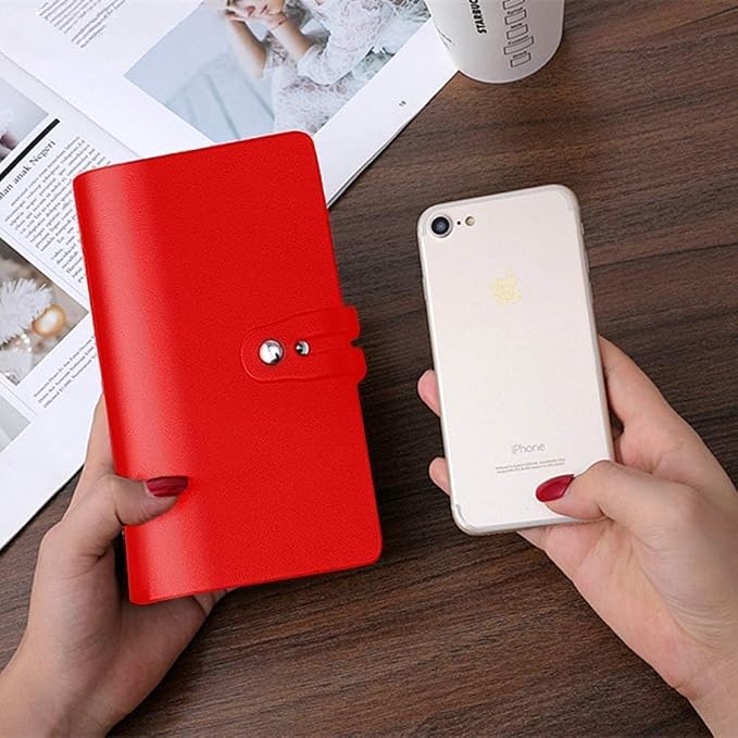 RFID Credit Card Holder, Leather Business Card Organizer with 96 Card Slots, Credit Card Case for Managing Your Different Cards and Important Documents to Prevent Loss or Damage (Red)