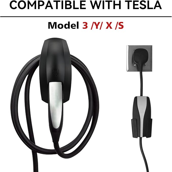 SEVEN SPARTA Charging Cable Holder Wall Mount for Tesla Charger, Black | with UMC Holder, Cable Organizer for Save Garage Space, For Tesla Model 3 Y X S Cybertruck Mobile & Wall Connector