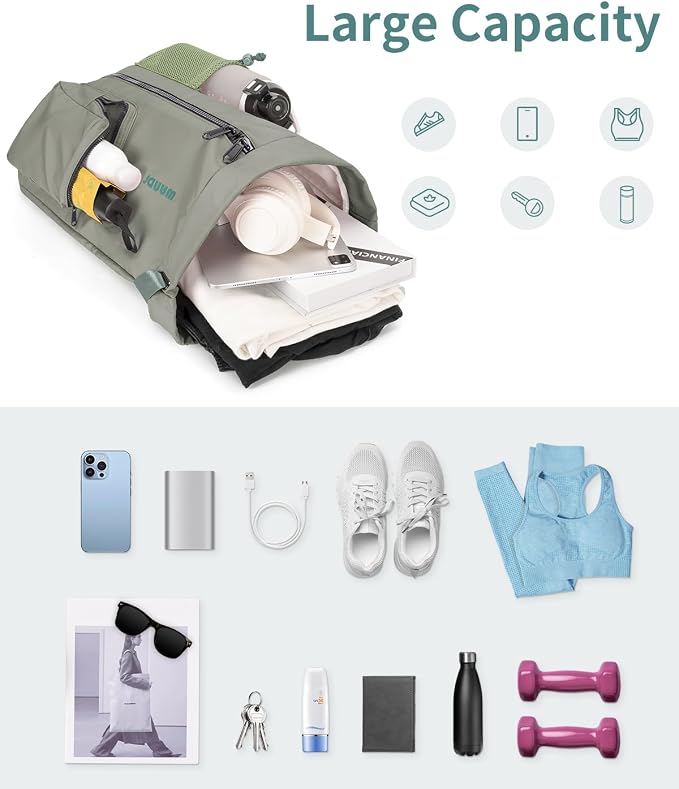 WANDF Drawstring Backpack with Shoe Compartment, Sports Gym Bag | Multi-Pocket Storage, Water-Resistant Fabric, Cinch String Bag
