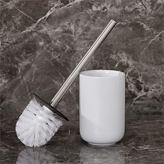Toilet Brush Ceramics Toilet Brush Quick Draining Clean Tool Floor-Standing Cleaning Brush Home Bathroom Accessories Toilet Tools (White 9x9x14cm)