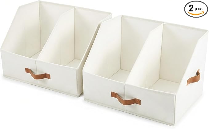 Closet Organizers And Storage - EXTRA LOAD & HEIGHT FOR DEEP Trapezoid Storage Bin W/ Handles & Adjustable Dividers, Collapsible Storage Bins For Clothes Storage & Shelf Organizer (2pcs, Large, Ivory)