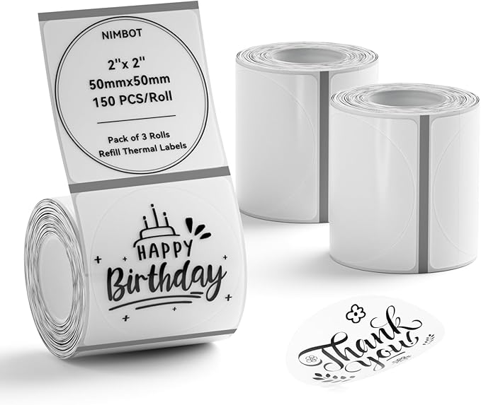 NIIMBOT 3 Rolls Set Label Tape, 2" X 2" (50x50mm) Clear Round Thermal Label | Waterproof Label for B1/B21/B3S Label Printer, for Logo/Gift/Barcode/Kitchen Jar