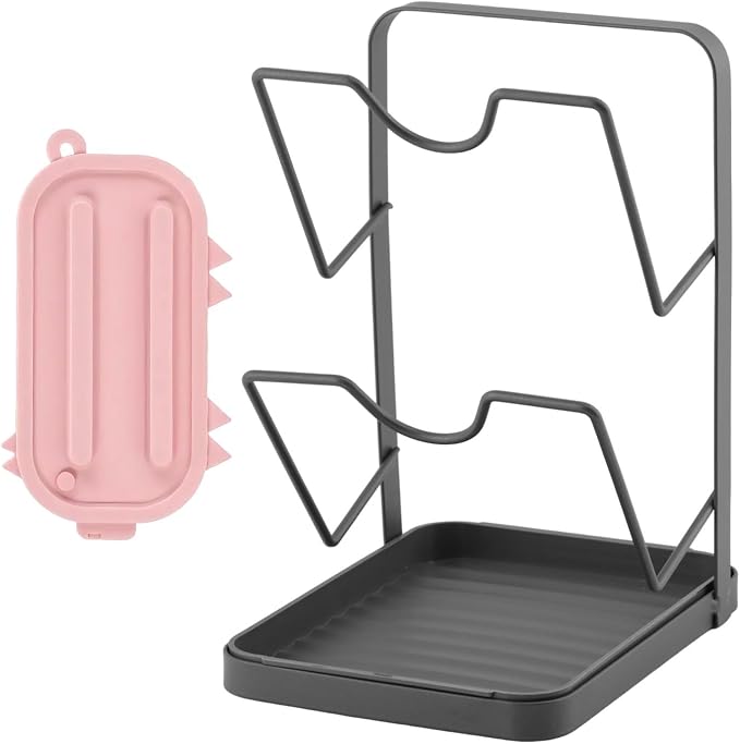 Kitchen Pot Lid Storage Rack, 2-Tier Stainless Steel Pan Lids Holder with Detachable Drip Tray While Cooking, Multifunctional Countertop Organizer for Pan Storage