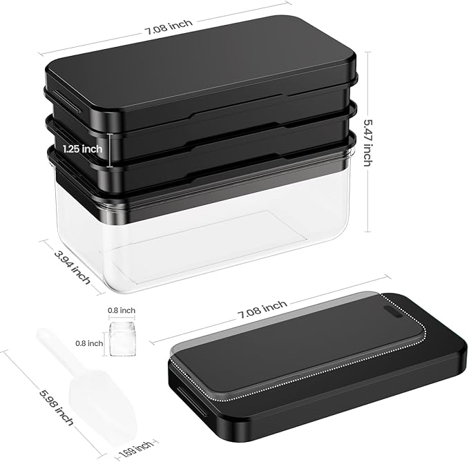 0.8“ Ice Cube Tray with Lid and Bin, PHINOX 84 Cubes Ice Trays for Freezer, Ice Cube Trays for Freezer with 3 trays, Container, Lid & Ice Scoop, BPA Free, Black(28Cubes/Tier)