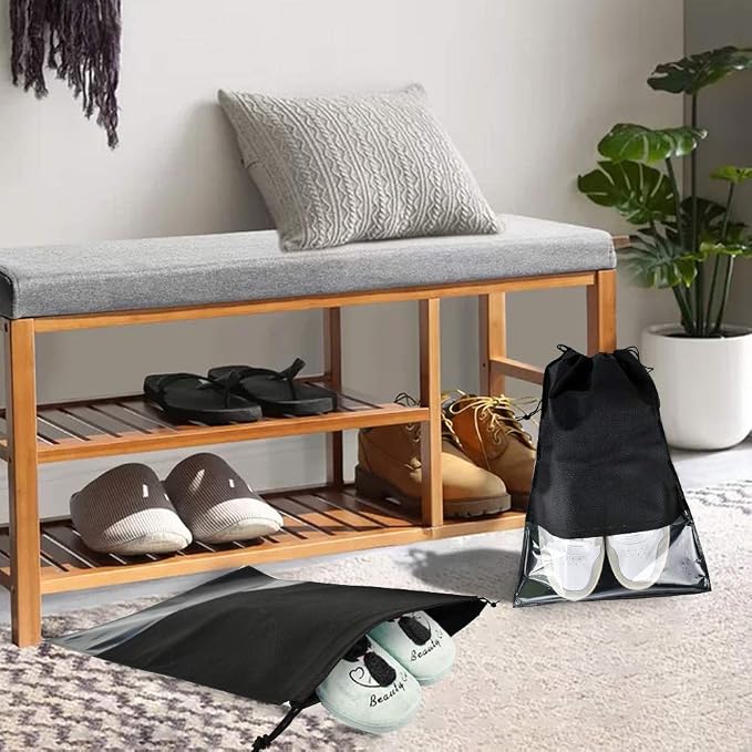 6 Pcs Travel Shoe Bags, Ulbemoll Drawstring Shoe Storage Bags for Packing, Black