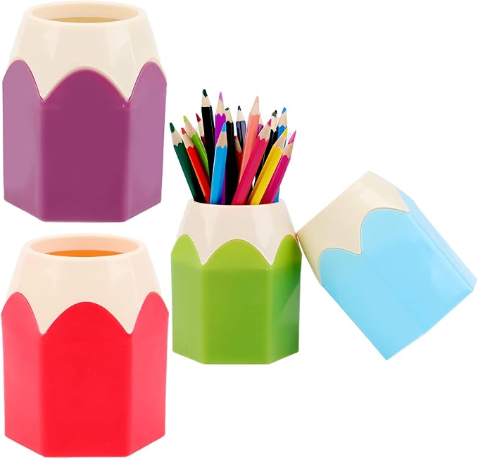4-Piece Desktop Pen Cup Organizer - Cute Pencil Holders, Makeup Brush Container, Creative Stationery Storage for Office & Home Decoration