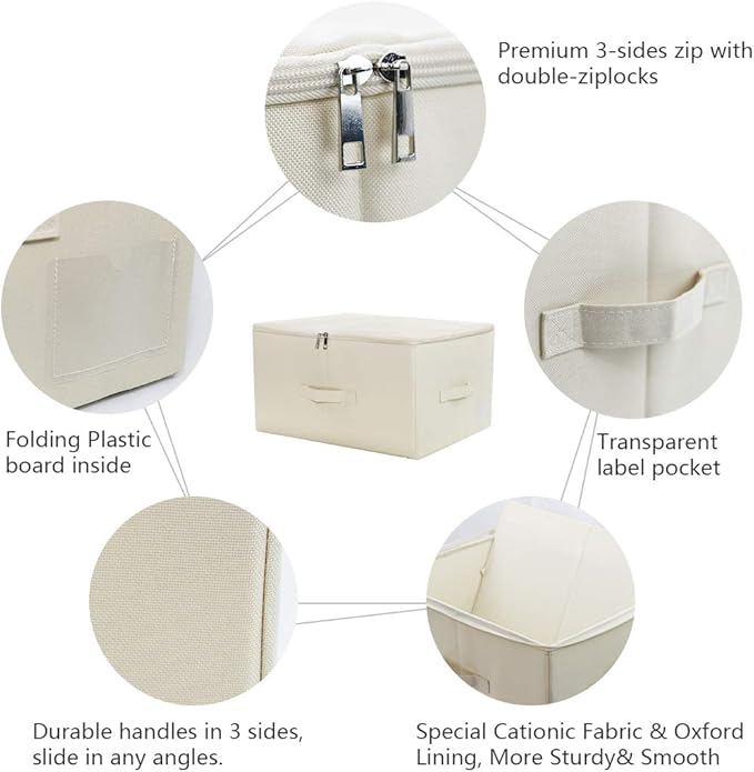 Sturdy Fabric Storage Bins with Lid, Shelves Clothes Storage Cubes,Set of 2 | versatile storage for seasonal clothes/ blankets/duvets, folding Space-Saving Design,3-side opening, Removable bottom board