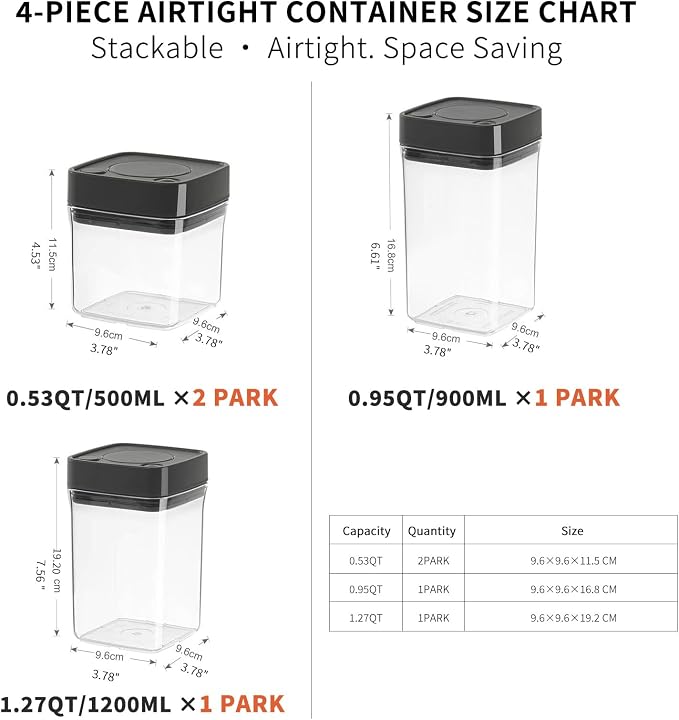 Manual Vacuum Jar With One-Button Vacuum Pump, Airtight Food Cereal Containers Storage With Lids (white-4pc)
