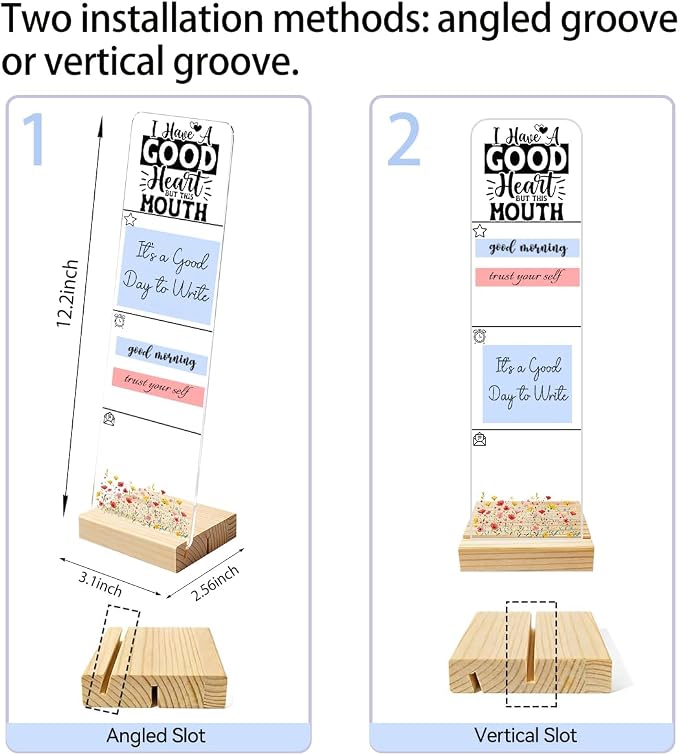 Sticky Note Holder, Monitor Memo Board, Acrylic Post It Note Holder with Wooden Base, Includes 200 Notes, Desk Organizer Funny Mouth Quote