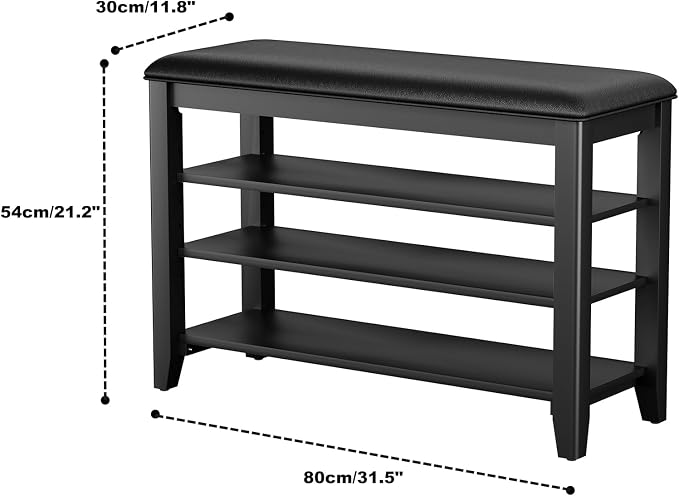 Taitiy Entryway Shoe Storage Bench, Shoe Organizer Bench for Entryway, Ideal for Hallways Front Doors Entrances Mudrooms Featuring Rubberwood and 3 Height-Adjustable & Removable Shelve