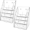 MaxGear 4 Tier Brochure Holder, 8.5 x 11, Removable Divider, 2 Pack | Clear Acrylic Material, Fits 8.5 x 11 Literature or 4 x 9 Brochures, Wall Mount or Countertop, Non Slip Slot, Polished Edges