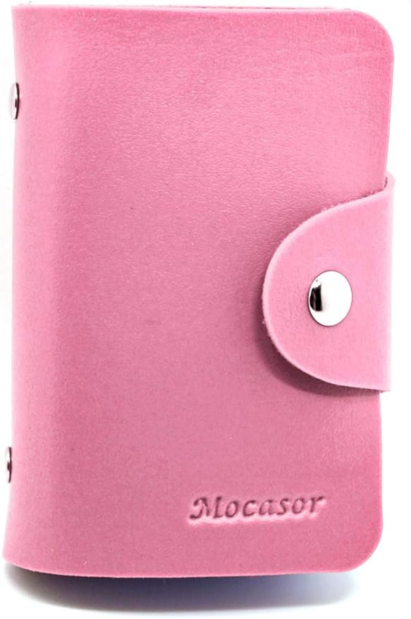 Soft Leather Credit Card Holder for Men & Women Bank Card Case with 24 Durable Plastic Insert Slots Slim Pocket Wallet ID Card Organiser Business Card Case Purse (Pink)