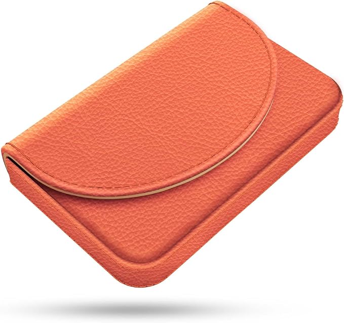 Business Card Holder，PU Leather Business Card Case Color Printing Pattern Card Holder Wallet，Pockets Magnetic Credit Card Holders for Men and Women，Orange