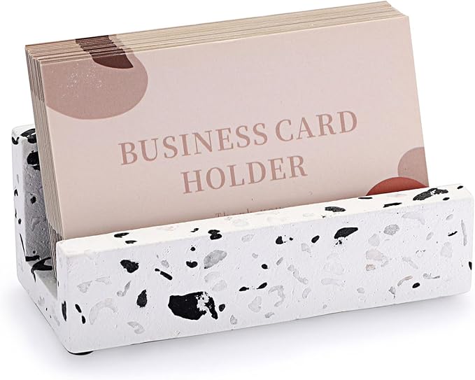 Hipiwe Terrazzo Business Card Holder for Desk, Business Gift for Women Men | Desktop Business Card Display Stand Concrete Name Cards Organizer for Office Exhibition Meeting Room Card Display