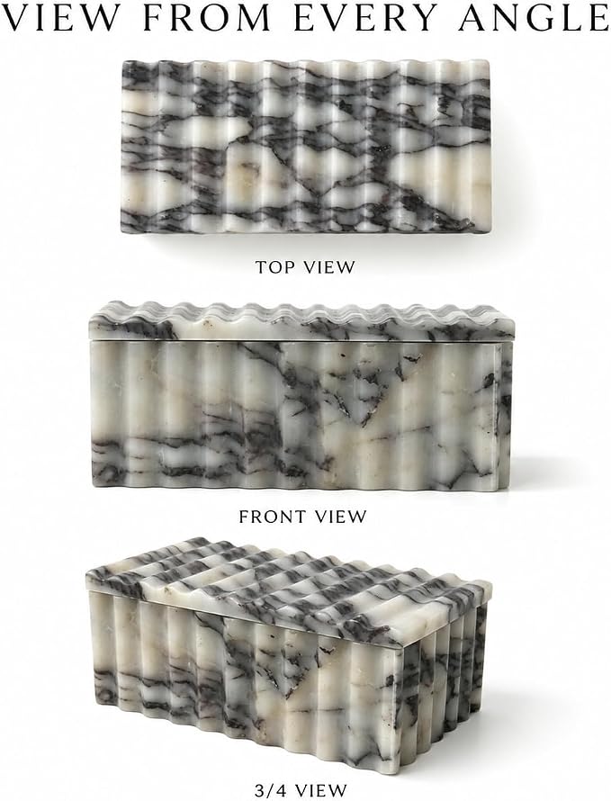 Marble Storage Box with Lid, White Purple Wave Organizer | Lidded design, wave texture, purple-gray veining varies, accessories not included