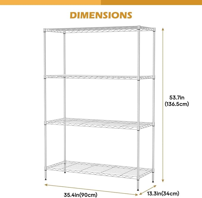 Meet perfect 4-Tier Heavy Duty Metal Shelving Unit, 800 lbs Capacity Adjustable Wire Shelf, Rust-Resistant Storage Rack for Garage, Kitchen, Pantry, Basement - 53.7" H x 35" W x 13.4" D