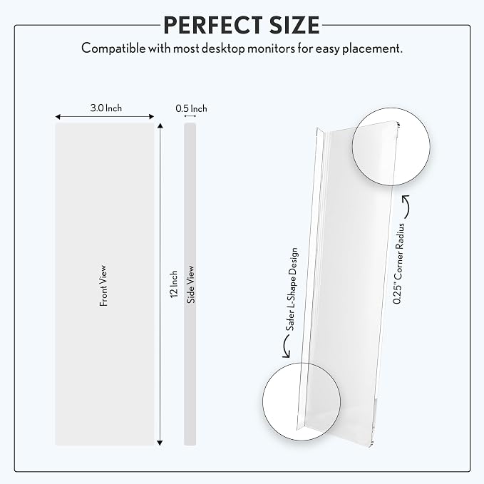 Computer Monitor Memo Board 2 Pack Sticky Note Holder, Semi-Transparent Flexible PVC, Monitor Adhesive Message Boards, Desk Accessories & Workspace Organizers, 12" L x 3" W, Non-Acrylic