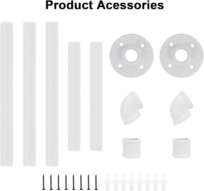 Industrial Iron Pipe Clothes Hanging Bar DIY Wall-Mounted Garment Rack Heavy Duty Clothing Rack for Bedroom, Laundry Room, Closet Storage (White 36 inch)