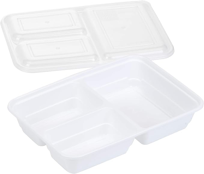 GoodCook Meal Prep Rectangle Three Compartment 20-Piece, White, Made without BPA (Pack of 4)