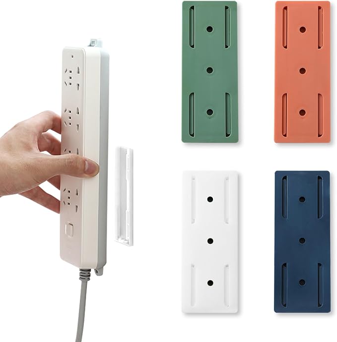 4 Pcs Power Strip Wall Mount, Self-Adhesive Punch-Free Socket Holder, Desktop Plug-in Socket Fixer for Kitchen Home Office Table Wall Cable Management Surge Protector (4 Colors)