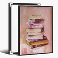 Pastel Book Stack Art Aesthetic Poster Canvas Wall Art Decoration Living Room Home Decor Bedroom Decoration Poster black framed20x30inch