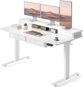 CubiCubi 60" x 30" Standing Desk with Drawers, Height Adjustable Electric Workstation, Computer Sit Stand Up Table with Large Storage Shelf 4 Drawers and 2 Hooks, White