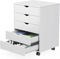 Sweetcrispy 5 Drawer Chest Mobile Storage Cabinets Small Wooden Dresser with Wheels Room Organization Furniture for Office Home, Rolling Vertical Organizer for Home Office, White Wood