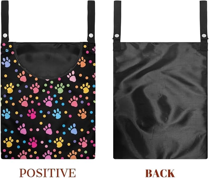 Dog Paw Print Laundry Clothespin Bags Hanging Storage Organizer 12 x 14.5 Inch Clothes Pin Bag Waterproof Clothespin Bag Clothespin Holder Large Opening and Hanging Rope