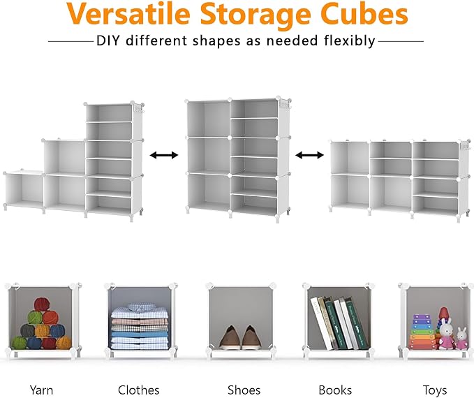 AWTATOS 6 Cube Closet Organizer Storage Shelves Portable Clothes Organizers and Storage Stackable Cubby Shelving for Closet Bedroom Living Room Office White