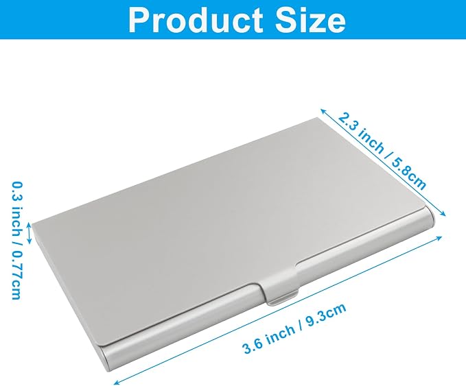 Slim Business Card Case, Silver, 2 Pack | Professional Pocket Metal Case, Buckle Closure, For Men and Women