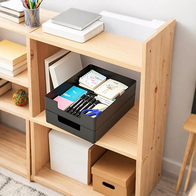 Letter-Size Tray, Desk Drawer Organizer for A4 Paper, Black | Stackable plastic paper tray, fits A4 & letter. Desktop file organizer for office, school, home use. space-saving.