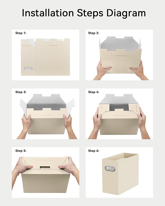 Oterri File Organizer Box, Portable Collapsible Cardboard File Folder Organizer with Handle for Letter Size Hanging Files, Document Storage Box for Home Office & Classroom(Beige, Letter Size -2 Packs)