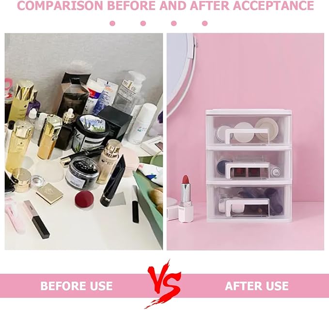 Plastic Desk Organizer,Desk Storage Box with 3 drawers,Makeup Organizer Sundries Storage Multifunction Storage Rack for Office School Home (White)