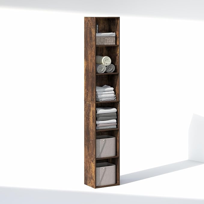 Furinno Cubicle 6-Tier Closet Organizers and Storage, Closet Organizer, Open Shelf Closet Storage, 21.1" W, for Wardrobe, Bedroom, Living Room, Amber Pine