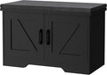 HOMSHO Farmhouse Shoe Storage Bench with 2 Barn Doors & Padded Seat Cushion | 27.6" Wide Entryway Bench with Adjustable Shelves & Hidden Storage, Black