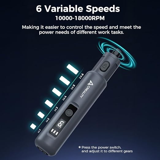 Creality Cordkess Rotary Tool, 6-Speed Mini Rotary Tool Kit with 24 Accessories, Multi-Purpose 3.7V Rechargeable Power Rotary Tool for Sanding, Polishing, Drilling, Engraving, DIY Crafts